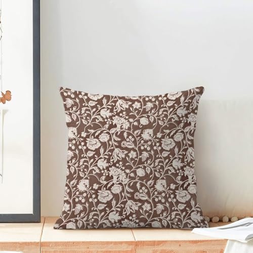 Floral Throw Pillow Covers 16x16 Set of 2, Flower Print Linen Decorative Pillow Covers Neutral Vintage Decoration Outdoor Cushion Cover Brown Floral Pillowcase for Sofa Couch Farmhouse Room - color: Print Brown, size: 16" x 16" (Pack of 2)