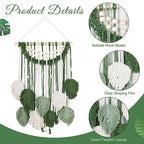 Newwiee Leaves Macrame Wall Hanging Boho Feather Macrame Wall Decor Woven Tapestry Green Stylish Feather Hanging for Nursery Bedroom Living Room 27.6 x 15.8 Inch