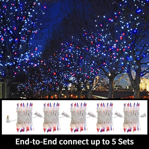 LAMPHOME 100 Count Red White and Blue Mini String Lights with White Wire,Connectable 19.6ft 120V Waterproof 4th of July Patriotic Incandescent Lights, Independence Day Lights for Outdoor Indoor Decor - color: Red White Blue