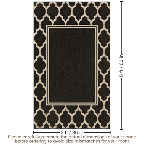 Washable Moroccan Easy Jute Rug, 3x5 Neutral Outdoor Indoor Patio Small Bordered Rug, Woven Thin Non Slip Carpet Door Mat for Entryway Front Door Porch Farmhouse Backyard Kid Nursery Play Room - color: Moroccan Black, size: 3' x 5'