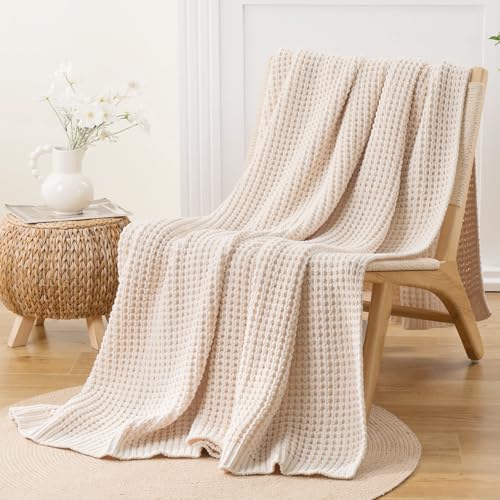 Bunnikins & Clover Cream White Throw Blanket for Couch, Waffle Ivory Throw Blanket for Bed, Warm Decorative White Blanket Throw for Home Decor, 50"x60" - color: Cream, size: 50"x60"