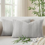 a moment 2 Pack Bamboo Fiber Pillow Covers - Waffle Weave, Ultra Soft & Breathable, Skin-Friendly Cotton Throw Pillow for Couch, Sofa, Bedroom Living Room 12x20 Inch Grey - color: Grey, size: 20" x 12" (Pack of 2)