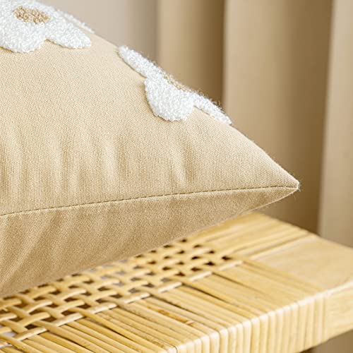 EMEMA Decorative Throw Pillow Covers Daisy Sun Flower Jacquard Pillowcase Cushion Case Square for Couch Sofa Bed Living Room Bedroom Set of 2, 18x18 Inch, Khaki - color: A-khaki, size: 18" x 18" (Pack of 2)