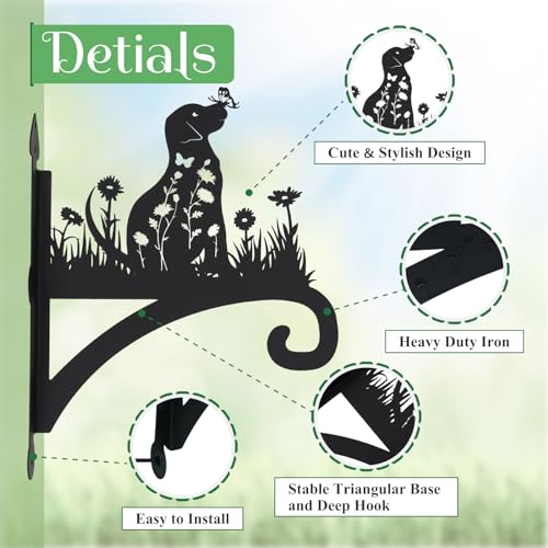 Plant Hangers Outdoor Heavy Duty Iron Decorative Dog Silhouette Plant Hooks for Hanging Baskets 11 inch Hanging Plant Bracket Wall Hooks for Flower Pot Lantern Bird Feeder Wind Chimes - color: Dog