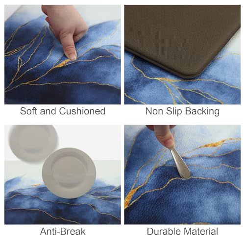 MAYHMYO Anti Fatigue Kitchen Mat - Set of 2 - Blue and Gold Design Comfort Mats - Cushioned, Non Slip Floor Mat - color: Blue and Gold, size: 29"L X 17.3"W X 0.4"Th + 47"L X 17.3"W X 0.4"Th