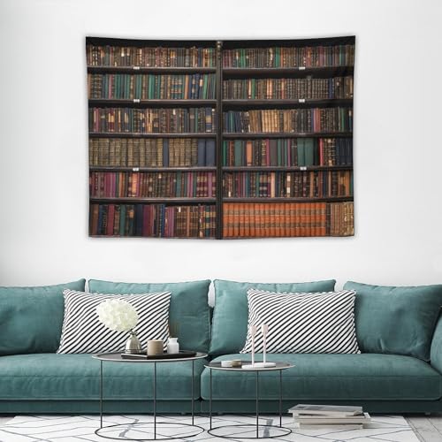 Bookshelf Tapestry Vintage Library Wall Hanging Tapestries,Old Books on Shelf Classical Study Room Student Study College Dorm Bedroom Living Room 60"x40" - color: Bookshelf-1, size: W60xL40in