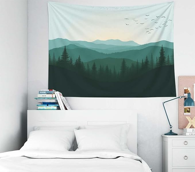 EMMTEEY Nature Tapestry Green Mountains Forest 60X40 Inch Small Tapestry Wall Art Hanging Tapetries for Bedroom Living Room Dorm Décor