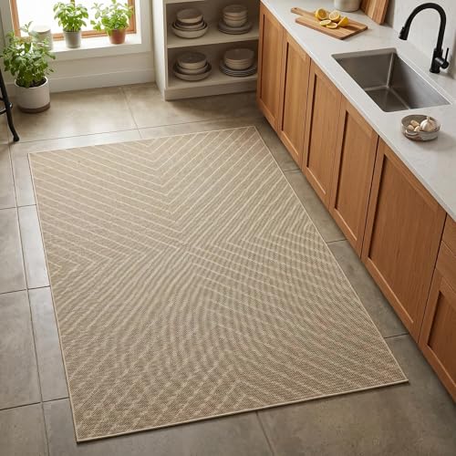 Garvee Easy Jute 3x5 Outdoor Rug, Washable Non-Slip Geometric Striped Rugs for Entryway, Indoor Outdoor Farmhouse Rug Modern Carpet Door Mat Area Rug for Patio Bedroom Living Room Kitchen Porch 3'x5' - color: Striped|jute, size: 3' x 5' (Rectangular)