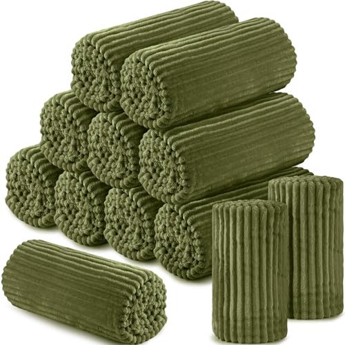 Buryeah 12 Pcs Flannel Throw Blanket Bulk 50 x 60 in Sleepover Blanket Outdoor Wedding Throw Lightweight, Oeko-tex Standard 100 Certified for Sofa Homeless Gifts (Army Green) - color: Army Green