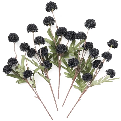 Floroom 5pcs Black Faux Silk Mums Artificial Flowers, Bulk Fake Small Mini Chrysanthemums with Stems for DIY Wedding Centerpieces Floral Arrangements Vase Fillers Home Decorations - color: Black, size: 5pcs