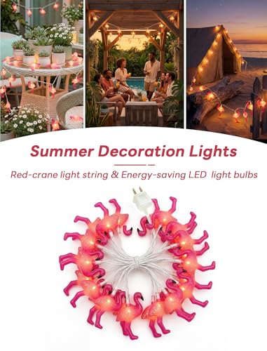 Flamingo String Lights, 12FT 20 LED Summer String Lights with UL Certified Plug, Waterproof Tropical Party Decorations for Patio, Warm White Hawaiian String Light for Garden Backyard Bedroom Decor - color: 20 LED Flamingo Lights