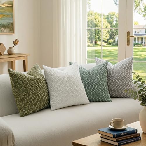 a moment Green Pillow Covers Set of 2 with Plush Cluster Texture (12x20 Inch), Decorative Throw Pillows for Living Room, Couch Bed, Sofa, Cozy Accent Pillow Cases for Home Decor (No Inserts) - color: Green, size: 20" x 12" (Pack of 2)