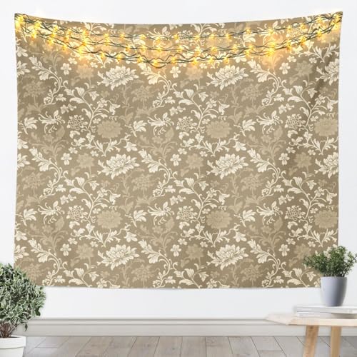Feelyou Vintage Floral Spring Tapestry Beige Block Print Wall Art Farmhouse Wall Hanging Blanket for Living Room Bedroom Boho Home Decor Small 51"x59" Retro Bohemia - color: Beige, size: Small