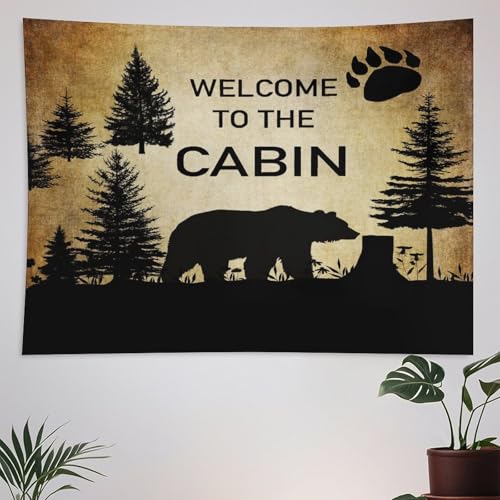 ZhiRain Country Style Bear Tapestry Wall Hanging Wild Animal Forest Rustic Cabin Tapestries Home Decor for Living Room Bedroom Farmhouse Apartment Dorm 30"x40" - color: Cabin-11, size: 30"L x 40"W