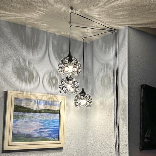 TISLYCO Black Plug in Chandelier, Crystal Hanging Lights with Plug in Cord 13.12ft and On/Off Switch, Hanging Pendant Light for Kitchen Island Bedroom Reading Area - color: 5.5"x7"-plug in light