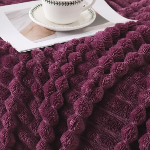 Amaranth Purple Throw Blanket for Couch Sofa 5070 inches Striped Fleece Blankets Room Home Decor Lightweight Plush Soft Cozy Gifts for Women Mom Girls - color: Amaranth Purple, size: Twin(60"x80")