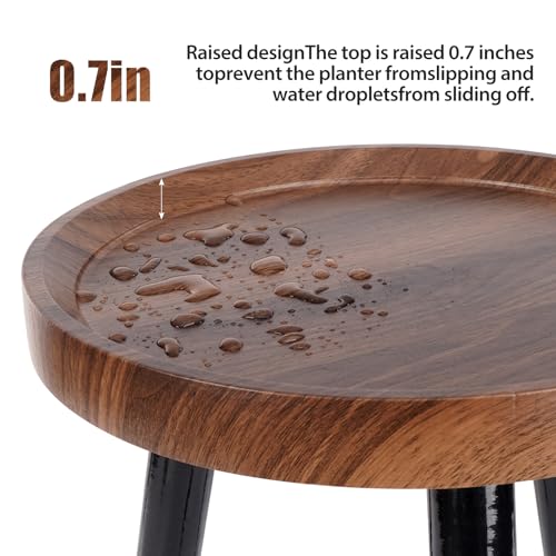 Indoor plant stand, walnut-colored medieval-style wooden plant table, tall planter stand, modern round side table, suitable for living room, bedroom, and balcony decoration (2 pcs) - color: Walnut Finish