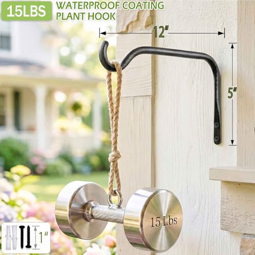 Lifyzoon 8 Inch Plant Hanger Brackets - 2 Pack Metal Hanging Wall Hooks | 15lbs Heavy Duty, Rustproof Metal, Outdoor Wall Mount, Garden Decor, For Flower Basket, Bird Feeder Hooks, Plant Lovers - size: 8Inch-2Pack