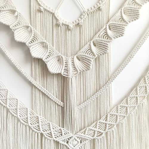Achart Macrame Wall Hanging Large- Boho Wall Decor- large wall art- Wall Decor Living Room- Macrame Tapestry Boho Decor for Bedroom (Beige-Shells) - color: Beige-Shells