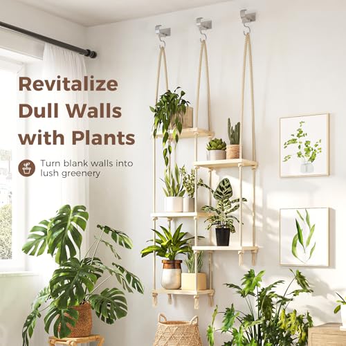 Bamworld Hanging Shelves Plant Hanger Indoor Window Plant Shelves Wood Plant Wall Shelf Window Sill Plant Shelf Indoor Hanging Plant Stand Living Room Decor Garden Boho Decor - size: 5Tier