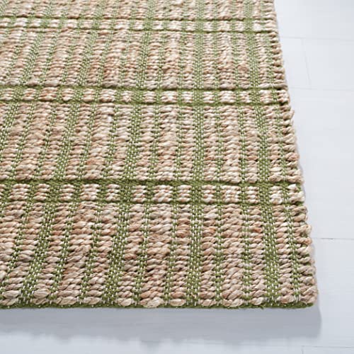SAFAVIEH Natural Fiber Collection Area Rug - 5' x 8', Green & Natural, Handmade Boho Stripe Farmhouse Rustic Jute & Cotton, Ideal for High Traffic Areas in Living Room, Bedroom (NFB656Y) - color: Green/Natural, size: 5' x 8' (Rectangular)