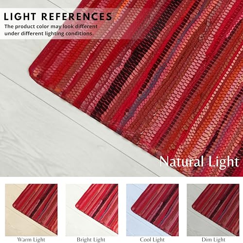 Cotton Hand Woven Chindi Rug 2x3 Feet - Red, Reversible Accent Pink Area Patio Door Mat Ideal for Entryway, Kitchen, Nursery Room, Bedroom | Farmhouse Rustic Floor Décor Rag Rugs for Balcony - color: Red, size: 2 x 3 feet