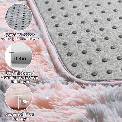 ONASAR Area Rugs for Girls Bedroom Living Room, 4x6 Fluffy Pink and Grey Throw Rug, Shaggy Geometric Soft Plush Floor Carpet for Nursery Boys Teen Playroom Dorm Home Office Decor Aesthetic - color: 9- Pink / Grey, size: 4' x 6' (Rectangular)