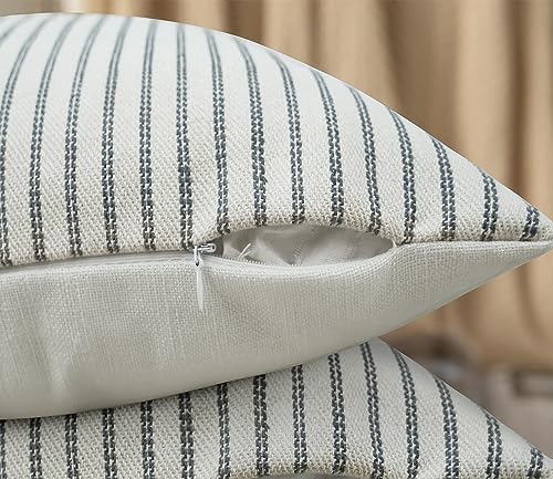 JASEN Farmhouse Pillow Covers 18x18, Modern Accent Square Throw Pillow Covers Set of 2, Grey and Beige Striped Patchwork Decorative Pillow Case for Sofa Couch Chair Bedroom - color: Grey, size: 18" x 18" (Pack of 2)