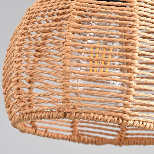 Woven Pendant Light Boho Chandelier, Rattan Pendant Lights Kitchen Island, Farmhouse Pendant Lighting with Hand Woven Wicker Shade, Boho Chandelier Light Fixtures Ceiling Hanging Light - color: 7.87" Rattan 2 Pack