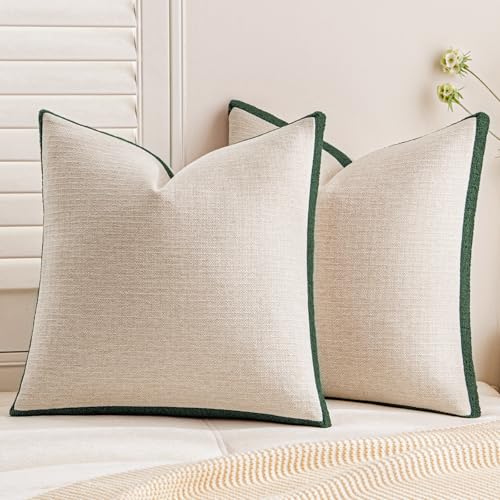 a moment Christmas Dark Green Loop Yarn Linen-Like Pillow Cover Natural Soft Decorative Throw Pillow Case Farmhouse 18x18 Inch, Textured Cushion Cover for Sofa Bed, Wrinkle-Resistant Home Decor - color: Dark Green, size: 18" x 18" (Pack of 2)