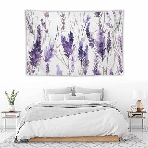 HZOHNAGO Lavender Flower Tapestry Watercolor Purple Floral Pattern Printed Wall Tapestry Wall Hanging for Bedroom Living Room Dorm 60" W x 40" H - color: Lavender-12, size: 60"L x 40"W