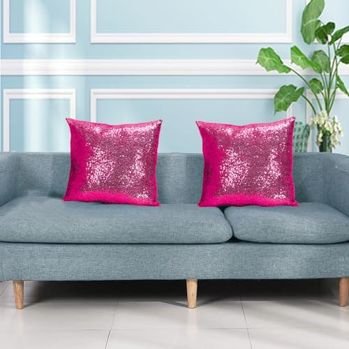 ShinyBeauty 12x12 Inch Hot Pink Sequin Cushion Cover - Luxury Sparkling Pillow Case for Sofa, Bedroom, Birthday Party Supplies - Glam Home Accent Gift - color: Hot Pink, size: 12" x 12" (Pack of 1)