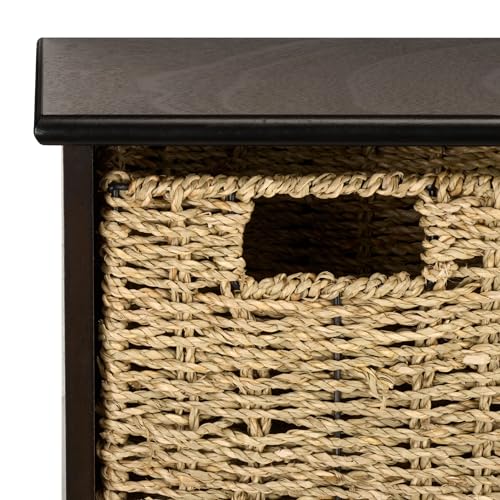 SAFAVIEH Home Collection - Finley Dark Chocolate Brown Wall Mounted 3-Basket Storage Rack with Hooks & Seagrass Baskets (HAC5700D) - color: Dark Chocolate