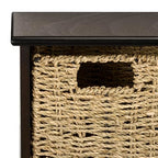 SAFAVIEH Home Collection - Finley Dark Chocolate Brown Wall Mounted 3-Basket Storage Rack with Hooks & Seagrass Baskets (HAC5700D) - color: Dark Chocolate