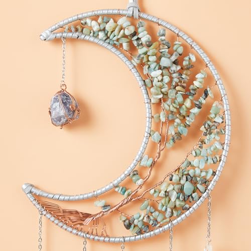 Agate Gemstone Big Dream Catcher 7 Chakra Tree of Life Dream Catcher with Crystal Stones Handmade Dreamcatcher Wall Decor for Adults Boys Girls,Bedroom,Garden,Bless Gift(Large Aqua Moon) - color: Butterfly Aqua Moon Agate