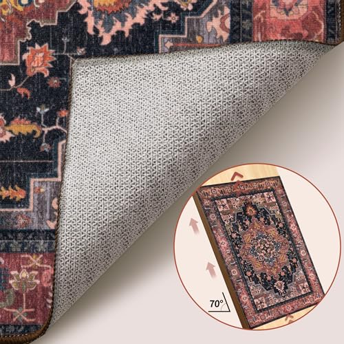 Tangsoo 2x3 Washable Rug for Entryway, Vintage Non Slip Small Area Rug, Indoor Front Door Rug, Print Door Mat Small Carpet, Soft Low Pile Rugs for Entrance Kitchen Bedroom Home Decor - color: Rust Red/Multi, size: 2' X 3' (Rectangular)
