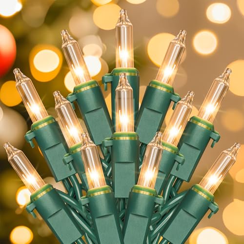 YOUNGAR Clear Christmas Lights Outdoor, 13FT 50 Warm White String Christmas Lights with Green Wire, Connectable Incandescent Mini Light Plug in Indoor Outdoor Tree Patio Garden Festival Decoration - color: Warm White, Green Wire, size: 50 Count 1Pack