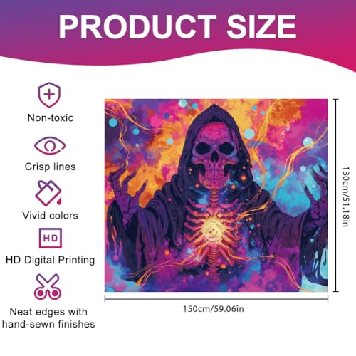 CRAFTYMELODY Reaper Blacklight Tapestry Glow in the Dark Tapestry UV Reactive Neon Reaper Skull Forest Wall Hanging 59×51 Inch with Hook Self Adhesive Sticker Clip for Bedroom Home Wall Decoration - color: Skull