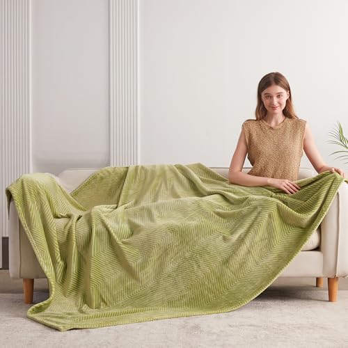Fleece Throw Blanket for Couch and Bed, 50x60 Inches Soft Cozy 3D Decorative Jacquard Flannel Blankets, Lightweight Fuzzy Warm Throws for Sofa, All Seasons,Emerald Green- Wave - color: Emerald Green - Wave