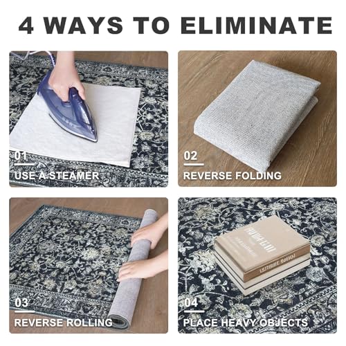 KILOCOCO Moroccan Small Area Rug 2x3 Entryway Rugs Printed Vintage Floral Washable Rug Non-Slip Kitchen Rug Indoor Door Mat, Accent Throw Small Rugs for Laundry Room Bedroom Entrance, Navy/Charcoal - color: Charcoal/Navy, size: 2' x 3' (Rectangular)