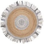 SAFAVIEH Cape Cod Collection Area Rug - 4' Round, Light Grey & Natural, Handmade Boho Fringe Jute & Cotton, Ideal for High Traffic Areas in Living Room, Bedroom (CAP701F) - color: Light Grey/Natural, size: 4' (Round)