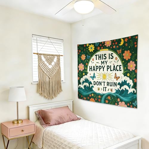 gsgfdshf Vintage Funny Garden Wall Tapestry, Plant Room Decor, This is My Happy Place Don't Ruin It Tapestry Wall Hanging for Bedroom Living Room Home Office Decor, 50x60 Inch - color: Landscape Text-Tapestry-B