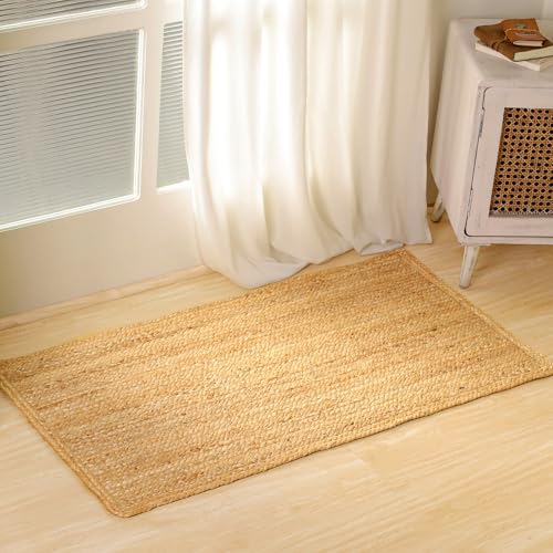 Handwoven 2.3x4ft Rectangle Jute Area Rug Natural Rug Solid Farmhouse Rug for Bedroom Living Room Dining Room Office and Kitchens - size: 2'4" x 4' (Rectangular)