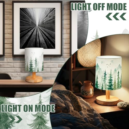 VIHOSE Pine Tree Bedside Table Lamp Forest Table Lamp Vintage Nightstand with Linen Fabric Shade Solid Wood Base Decoration for Kids Living Room Bedroom Desk Dorm - style: Forest