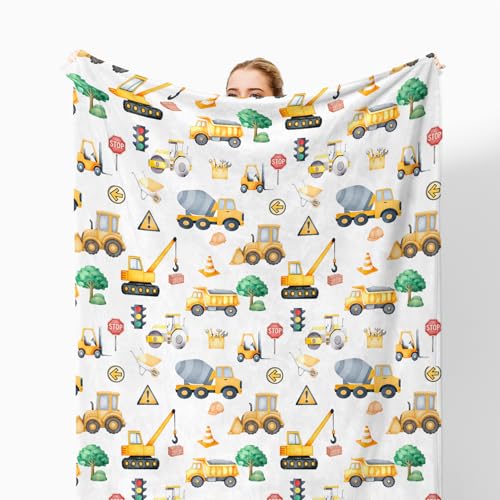 Construction Vehicles Throw Blanket for Couch, Construction Room Decor for Boys, Transport Truck Tractor Throw Blanket for Kids Boys Toddler Nursery Bedroom Room Decoration, 50x60 Inches - color: Color_1
