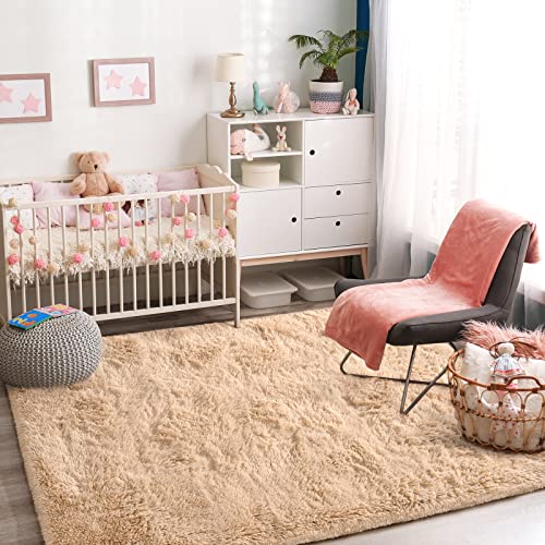Jelymark Super Soft Shaggy Rug for Bedroom, 8x10 Feet Fluffy Carpet for Living Room, Fuzzy Indoor Plush Area Rug for Home Decor, Furry Floor Rugs for Dorm, Kids Nursery Rug for Girls, Beige - color: Beige, size: 8' X 10' (Rectangular)