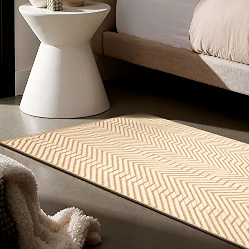 Ramanta Home Jute Cotton Geometric Area Runner Natural White 24x72 Inches, Farmhouse Reversible Boho Handwoven Runners for Hallway, Bedroom, Living Room | Nursey Neutral Floor Throw Carpet for Patio - color: Natural/White, size: 2' x 6' (Rectangular)