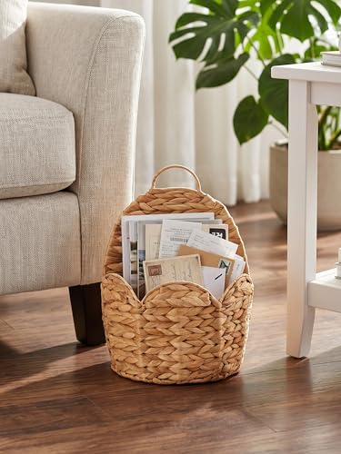 2 PC Door Basket Scalloped Hanging Storage Basket,Water Hyacinth Woven Wall Baskets for Front Door Decor, Hangable Storage Organize for Flowers,Planter,Mails,Wicker Baskets for Organizing -Braided & L - size: Braided L*2
