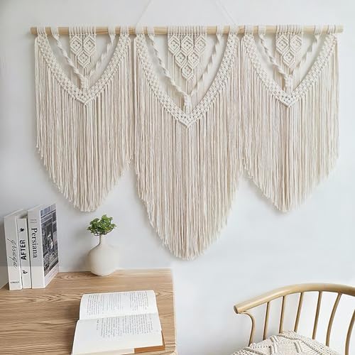Achart Macrame Wall Hanging Large- Boho Wall Decor- large wall art- Wall Decor Living Room- Macrame Tapestry Boho Decor for Bedroom (Beige-C) - color: Beige-C