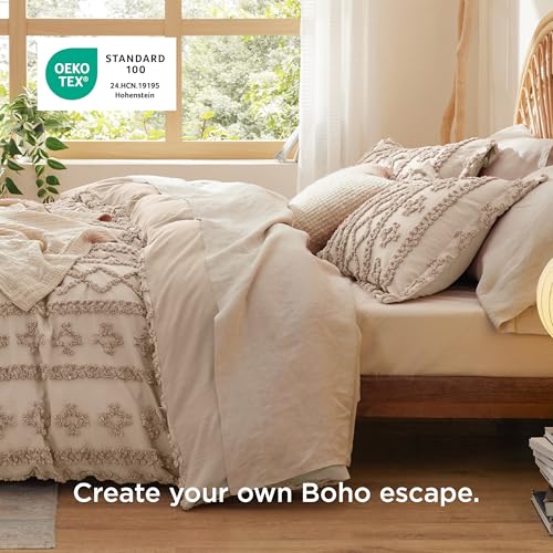 Bedsure Boho Duvet Cover Queen Size, Soft & Comfortable Elegant Design Boho Bedding for Decoration, Machine Washable Comforter Cover for All Seasons,Includes 1 Duvet Cover & 2 Pillow Shams,Khaki - color: 07 - Khaki - Elegant (No Comforter), size: Queen (9